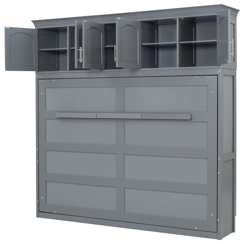 Lit simple gris et armoires de construction en contreplaqué pour un espace de travail confortable, Gris, Grand lit