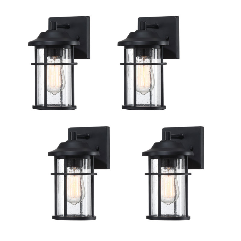 Schlegel Black/Clear Seeded Glass Outdoor Wall Lantern, 10.81" H x 5.91" W x 7.77" D