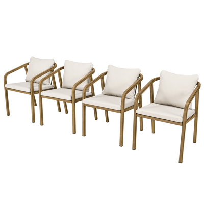 Outdoor Dining Set, 4-Piece Patio Dining Chair Outdoor Dining Armchair with Cushions, Aluminum Frame & Detachable Cushion Cover, Patio Furniture Set for Backyard, Garden and Poolside (Brown)