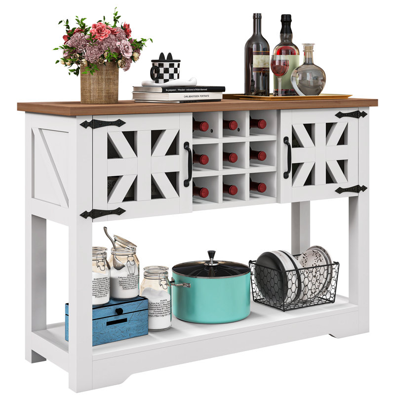 Gracie Oaks Farmhouse Sideboard Buffet Table for Kitchen with Coffee Bar Style