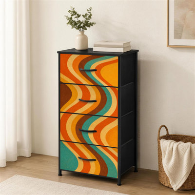 Commode à 4 tiroirs pour la chambre à coucher Rétro groovy Abstrait coloré aux formes ondulées design Petite grande commode à vêtements pour organisateurs de placard avec commode