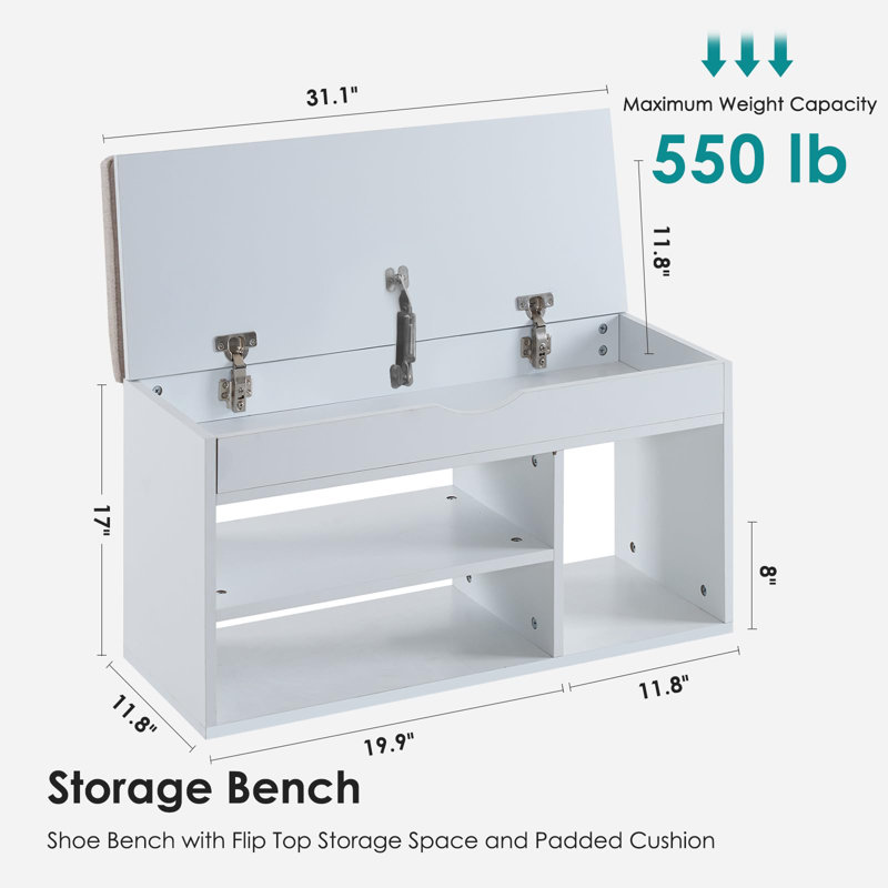 5 Pair Shoe Storage Bench, White