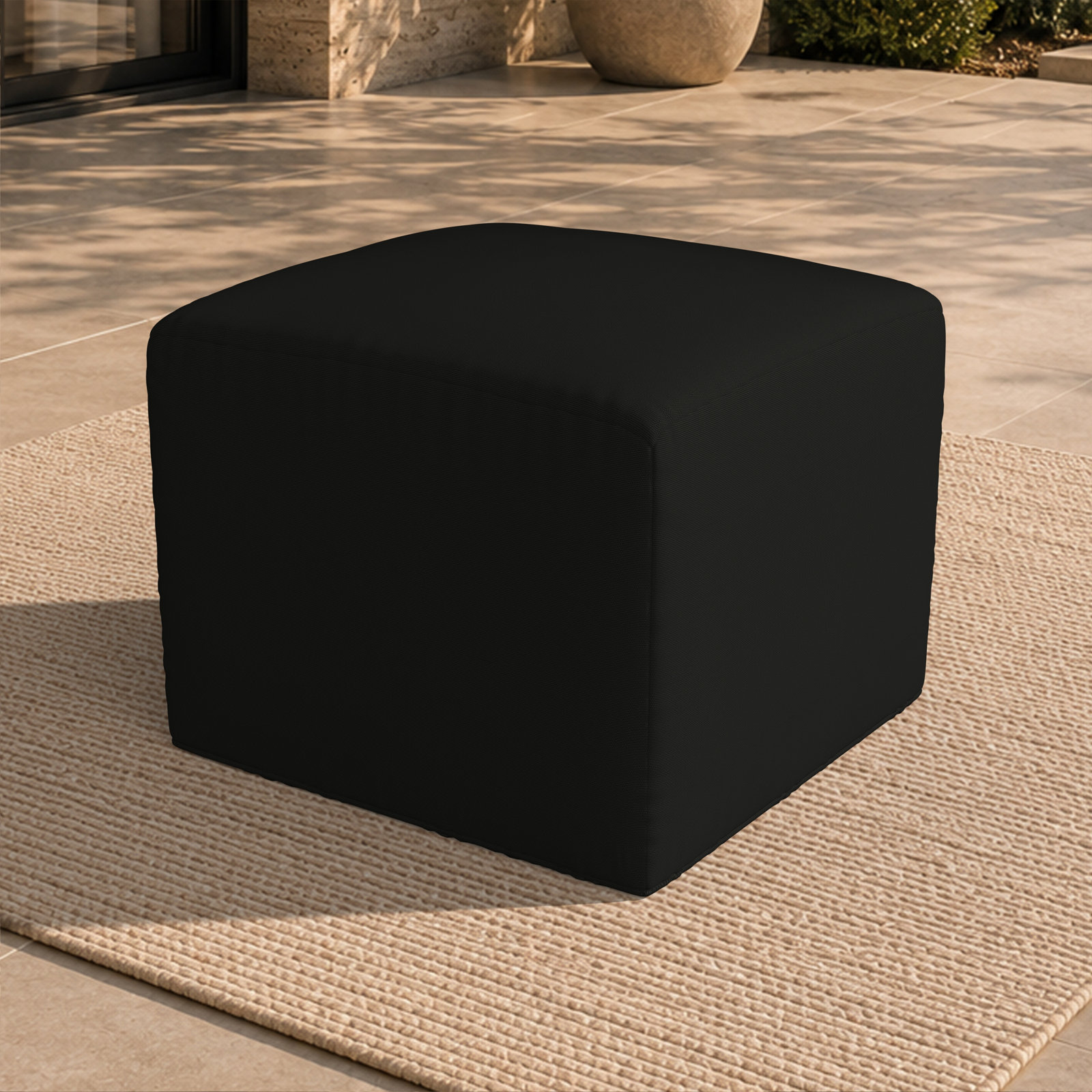Praia 22" Sunbrella® Patio Ottoman, Canvas Black Sunbrella® Canvas