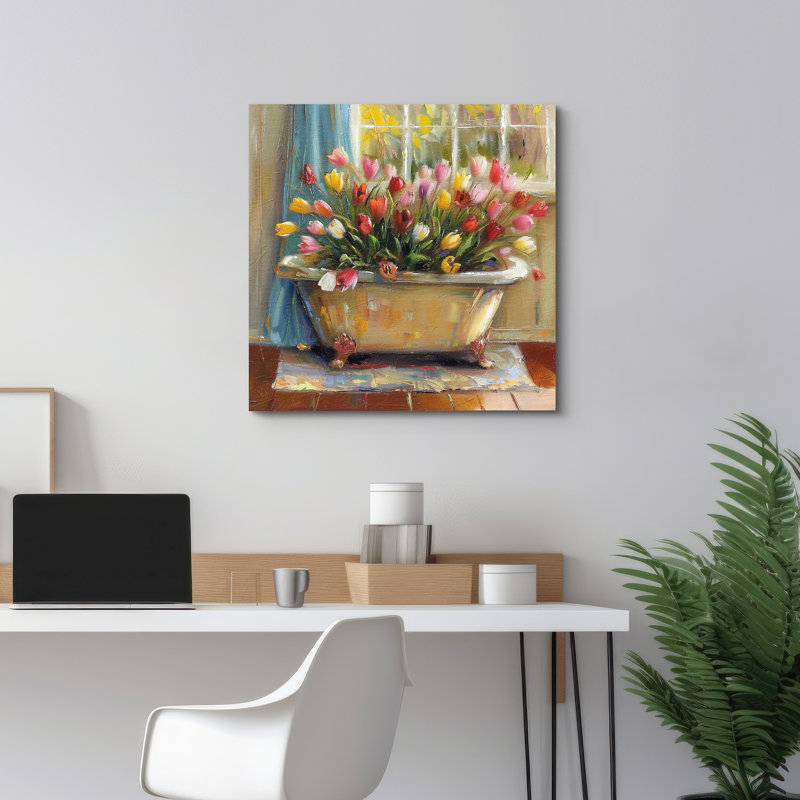«Colorful Tulip Flowers In The Bathaign» - reproduction d'art sur toile encadrée, Toile tendue, H 16 po x l 16 po x P 1,5 po