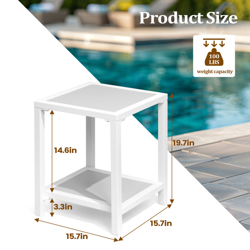 Marique Square 15.7'' L x 15.7'' W Outdoor Side Table, Gray/White