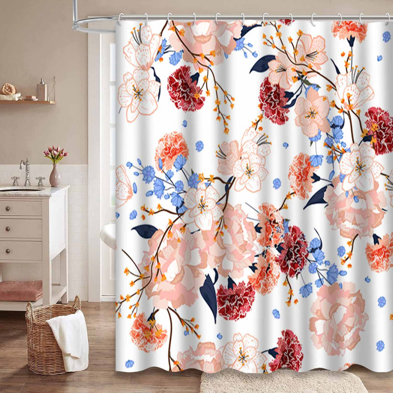 Rideau de douche imperméable à motif floral avec 12 crochets, L 72 po x l 84 po