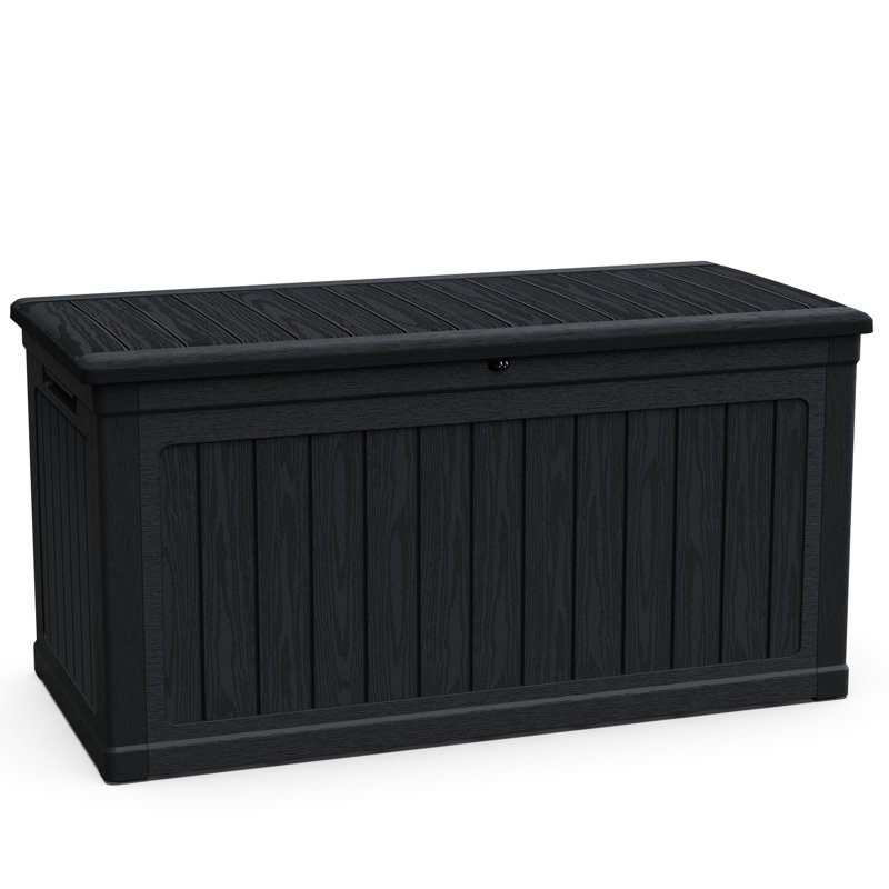 Xxl Deck Storage Box With 230 Gallon Capacity, Waterproof Resin In Black, Lockable, Ideal For Storing Patio Cushions, Garden Tools And Pool Supplies, Double - Wall Structure Durability, Easy Lift