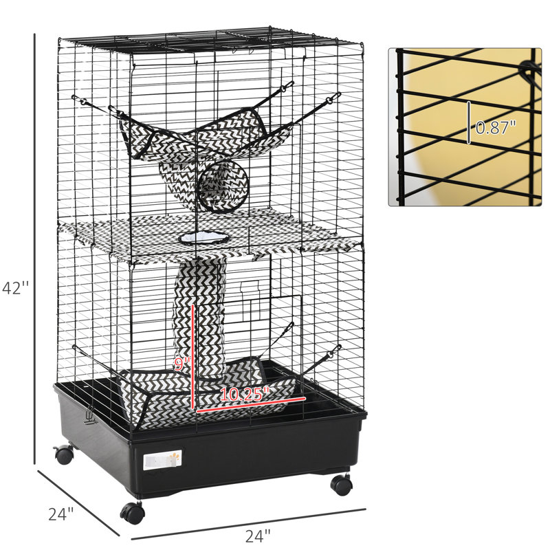 42" Metal Ferret Cage, Black - Comes With Wheels, Brakes & Multiple Platforms For Pet Revelry Includes Delight