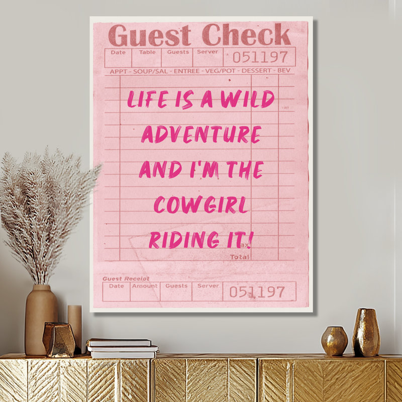 «Life Is A Wild Adventure Check - Cowgirls», reproduction d'art murale, Brown Floater Framed, 40" H x 30" W
