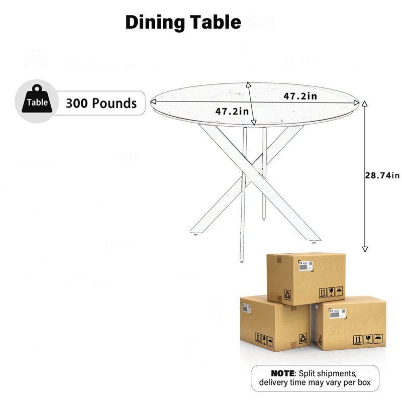 Table de salle à manger ronde 35,4 po / 47 po, plateau en panneau de fibres à densité moyenne avec base en métal industrielle, table de cuisine peu encombrante pouvant accueillir 4 à 6 personnes pour un coin-repas