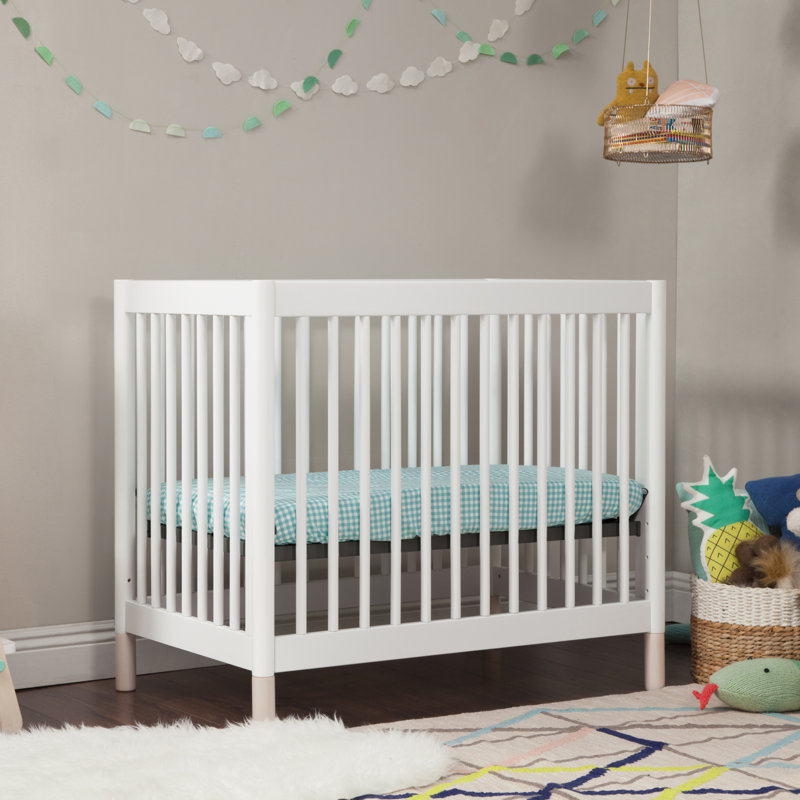 White and Washed Natural 4-in-1 Convertible Mini Crib
