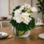 Moon Glass Vase with White Orchids, Monstera Leaves, and White Callas