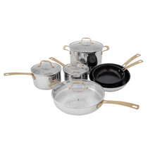 Stackable Non-stick 3 Piece Copper Cast Stackable Pots & Pans Set, Gold