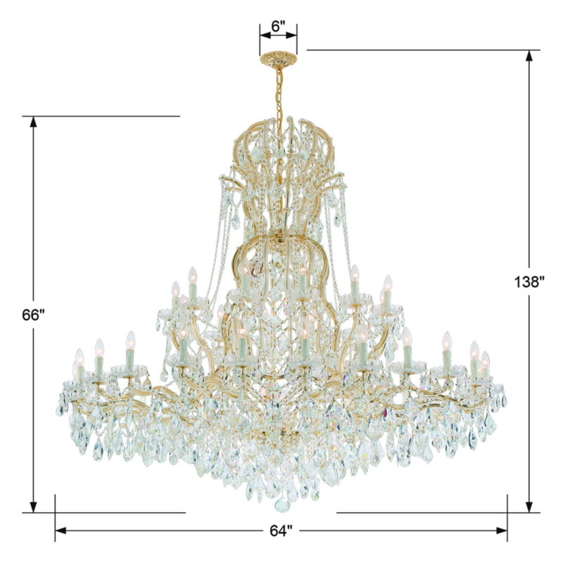 Lustre suspendu en cristal Keijon Light Theresa, Laiton brossé, Transparent, 40" Width x 42" Height