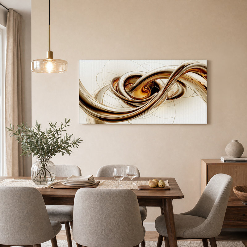 Tableau sur toile avec motif de ruban tourbillon d'or et de bronze, L 32 po x H 16 po