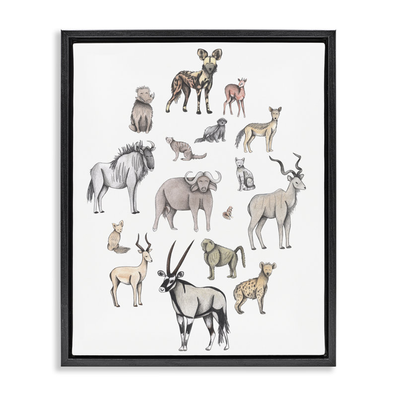 Cadre flottant simple avec animaux d'Afrique, design par Cecilia Battaini, Cadre flottant noir de jais, H 21 po x l 17 po