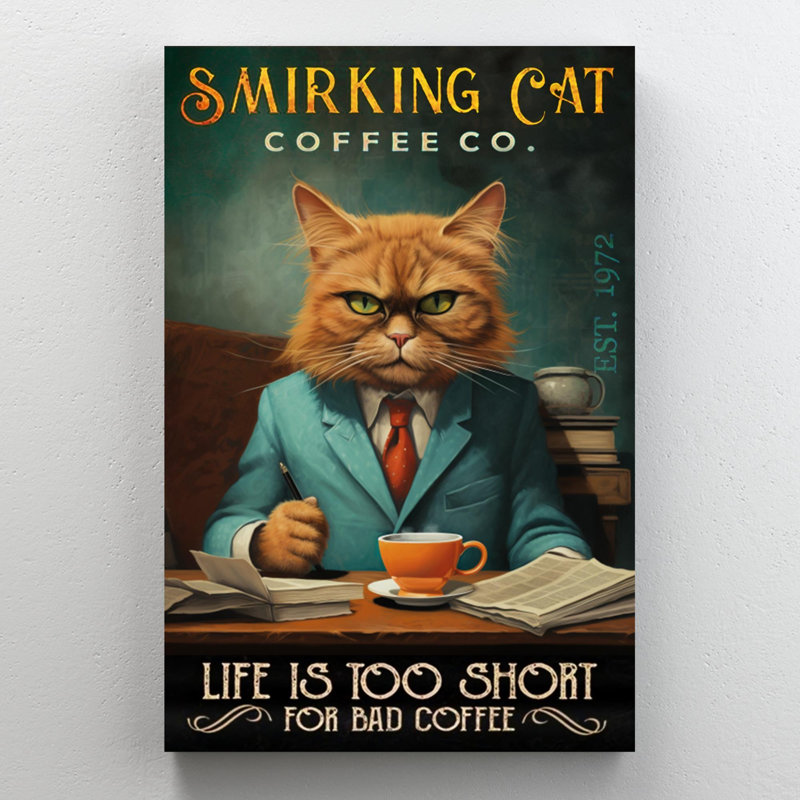 Smirking Cat Coffee Co, H 36 po x l 24 po x P 1,25 po