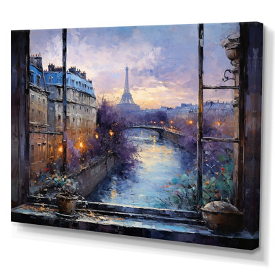 Vue de la fenêtre de Paris au coucher du soleil - Art mural Paris