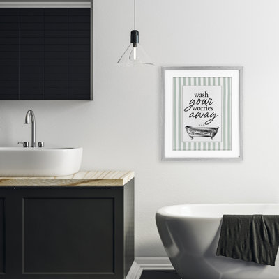 «Wash Worries Away», impression encadrée sous verre à rayures vertes par Design