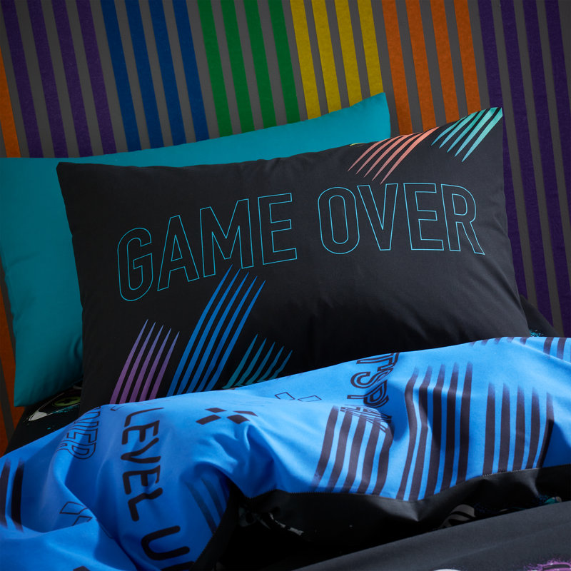 Game Over Reversible Duvet Cover Set with Pillowcases with Pillowcases Black, Double