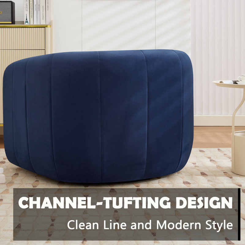 37” Wide Upholstered Swivel Chair, Blue Velvet