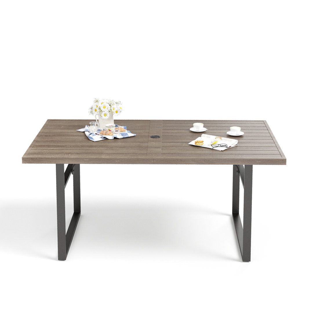 Romily Rectangular Metal Outdoor Dining Table With Umbrella Hole , 64'' in. W 38'' in. D Hokku Designs