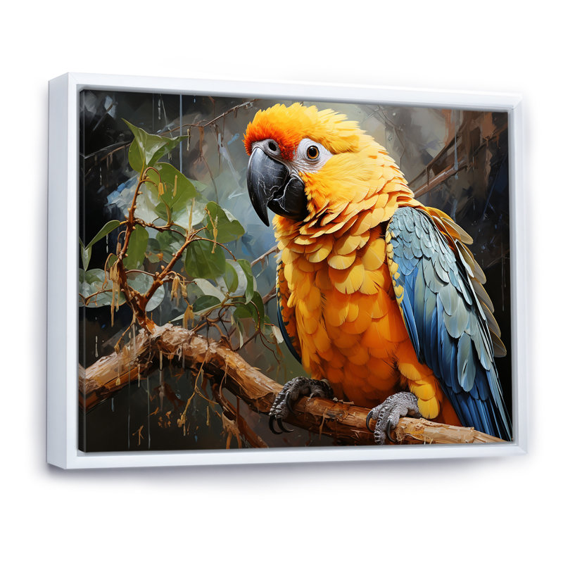 " Parrot Tropical Harmony I ", 30" H x 40" W x 1.5" D, White Floater Frame