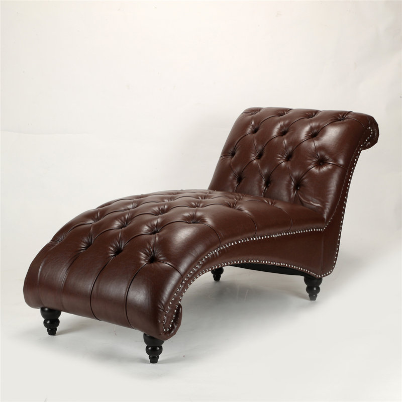 Chaise longue capitonnée en similicuir sans accoudoirs, Simili cuir brun foncé