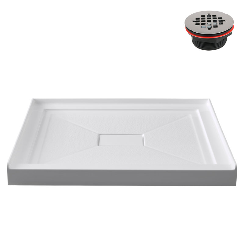 36 in. x 36 in. Alcove Acrylic Shower Base in Glossy White With Center Drain, Drain Included, Glossy White