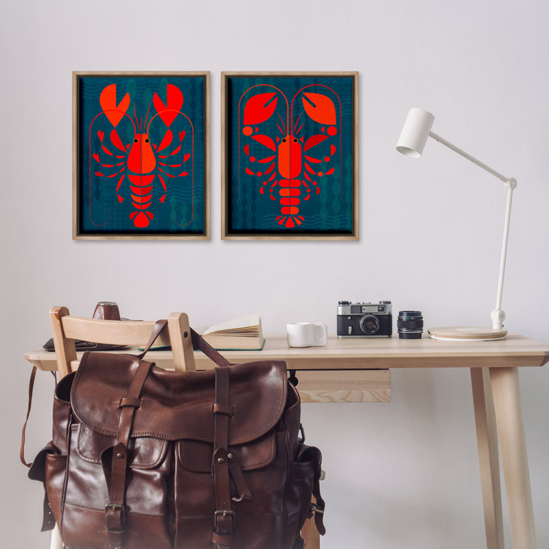  «Bold Lobsters», ensemble de 2 toiles flottantes encadrées par Victoria Barnes, Cadre flottant orme Montalcino