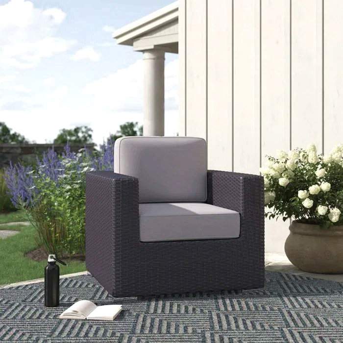 Chaise de patio entièrement assemblée avec coussins, canapé d'extérieur, Gris, Gris foncé