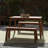 3-Pieces Acacia Wood Table Bench Dining Set With 2 Benches