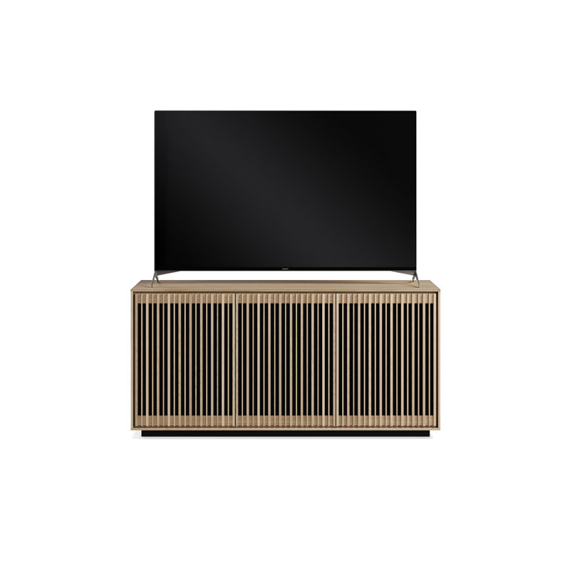 Toasted Oak and Black 3-Door Media Storage Console with Glass Shelves