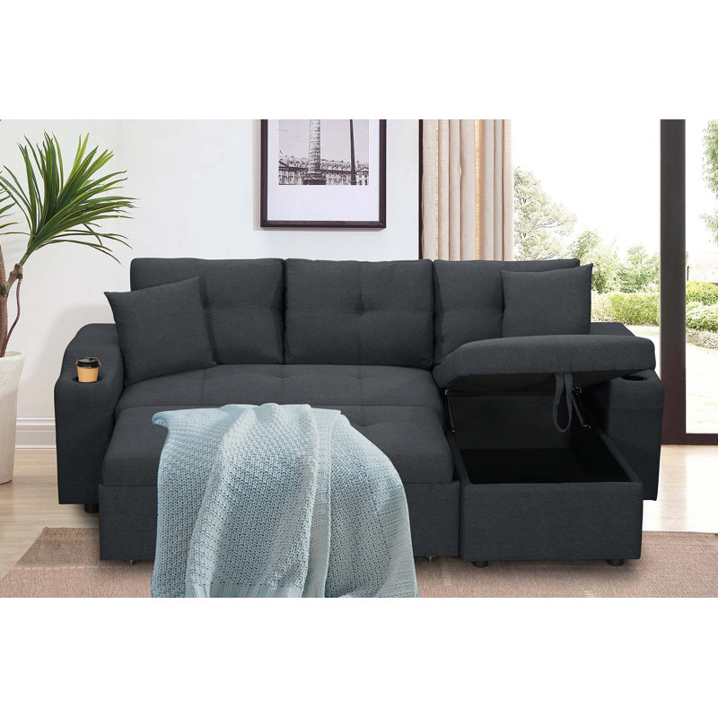 92'' Upholstered Sleeper Sofa, Sofa Bed, Couch, Dark Gray Polyester