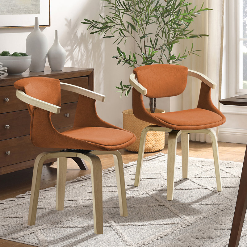 Wathen Fabric Upholstered Swivel Dining Arm Chair, Orange Linen