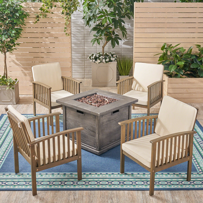 Broadbelt Acacia 4 - Person Patio Conversation Set with Cushions, Gray Frame/Cream Cushion