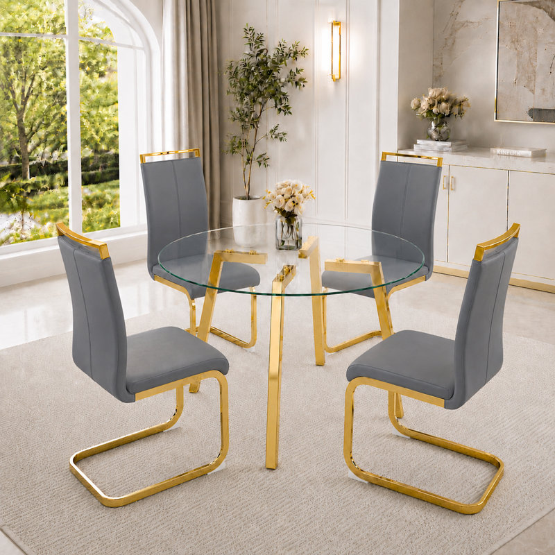 Ensemble de table de salle à manger 5 pièces Modern Glam, Gris foncé, Doré