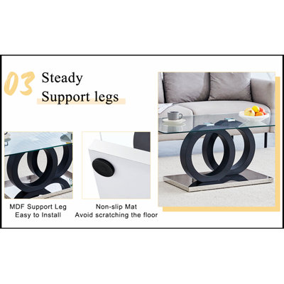 Table basse de style moderne avec plateau en panneau de fibres à densité moyenne et base noire, idéale pour les salons et les salons, alliant élégance et stabilité