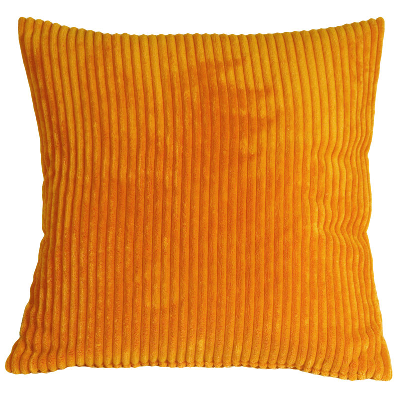 Wide Wale Corduroy Solid Color Plush Polyester Filled Reversible Throw Pillows, 18" H x 18" W x 5" D, Light Orange