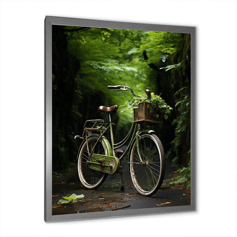" Emerald Excursion Bicycle I ", Silver Picture Framed, 32" H x 24" W x 1" D