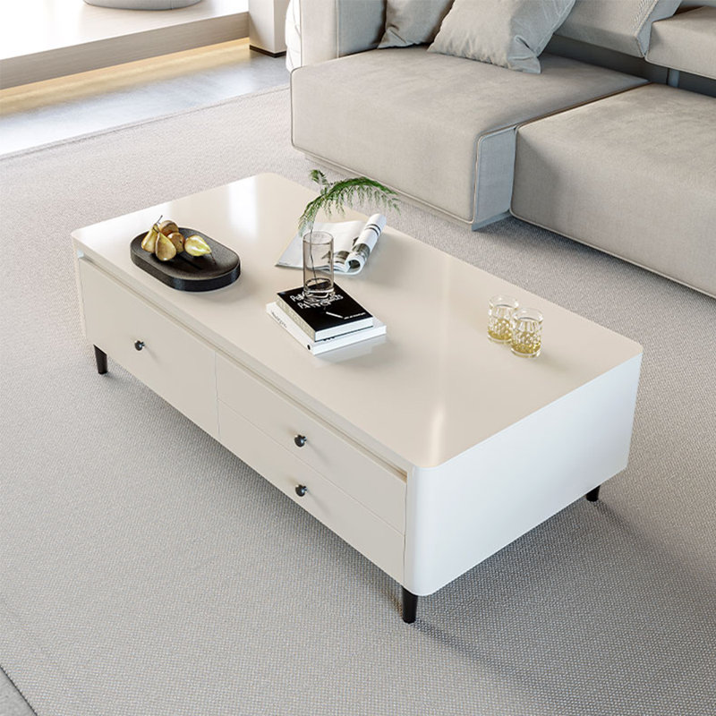 Round corner coffee table multilayer solid wood, 16.93" H x 55.12" L x 27.56" W