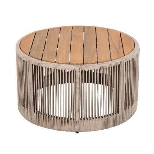 Table basse pour l'extérieur en corde de rotin et bois d'acacia