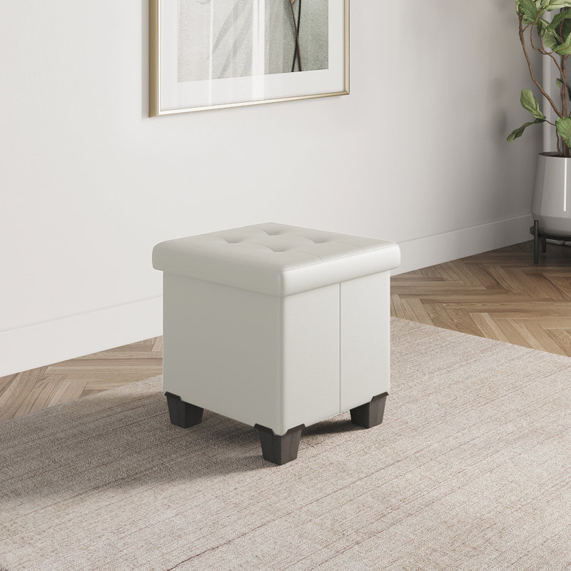 Repose-pieds en cuir Arlana, Similicuir blanc, H 15 po x l 15 po x P 15 po