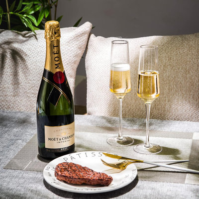 Flûtes à champagne - Ensemble de 6 verres à champagne soufflés à la main - Cadeau unique pour la Saint-Valentin, anniversaire, mariage - Idéal pour la dégustation de vin, utilisation quotidienne - 7,5 oz, transparent