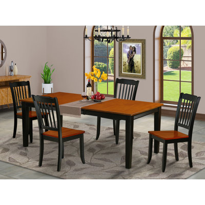 Ensemble de table à manger 5 pièces pour 4 personnes comprenant une table de salle à manger rectangulaire avec rallonge papillon et 4 chaises de salle à manger, noir et cerise
