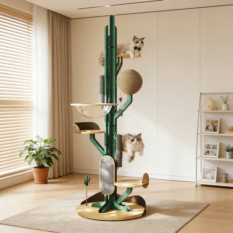 Structure d'escalade simple et luxueuse pour chat vert