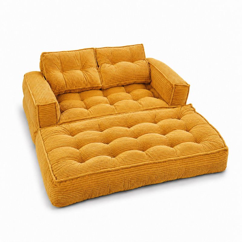 Canapés de compression, causeuse modulaire en velours côtelé de 130 cm, canapé moderne gain de place, Orange
