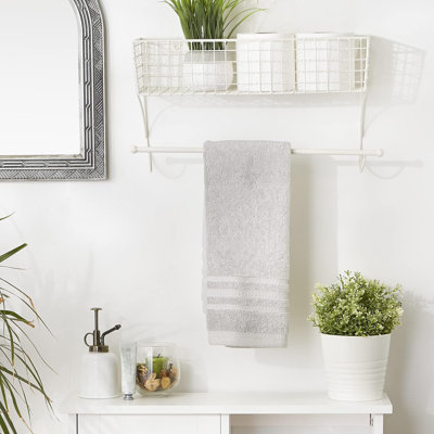 Étagère murale rustique avec barre à serviettes - Organisateur de rangement en métal pour la salle de bain ou la cuisine - Décor rétro blanc antique