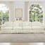 Canapé doux en chenille 4 places avec plis évasés, détachables et pieds fuselés, salon Mid-Century, accoudoirs de siège beige blanc, jupes à plis,-385884532