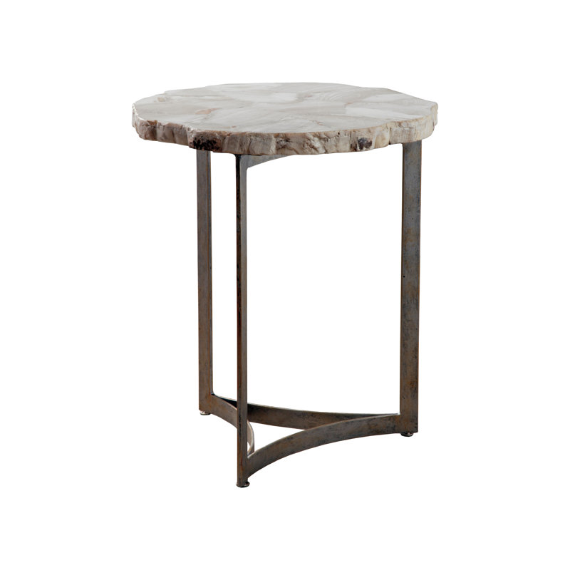 Transitional Tate Round Metal End Table with Fossilized Clam Top
